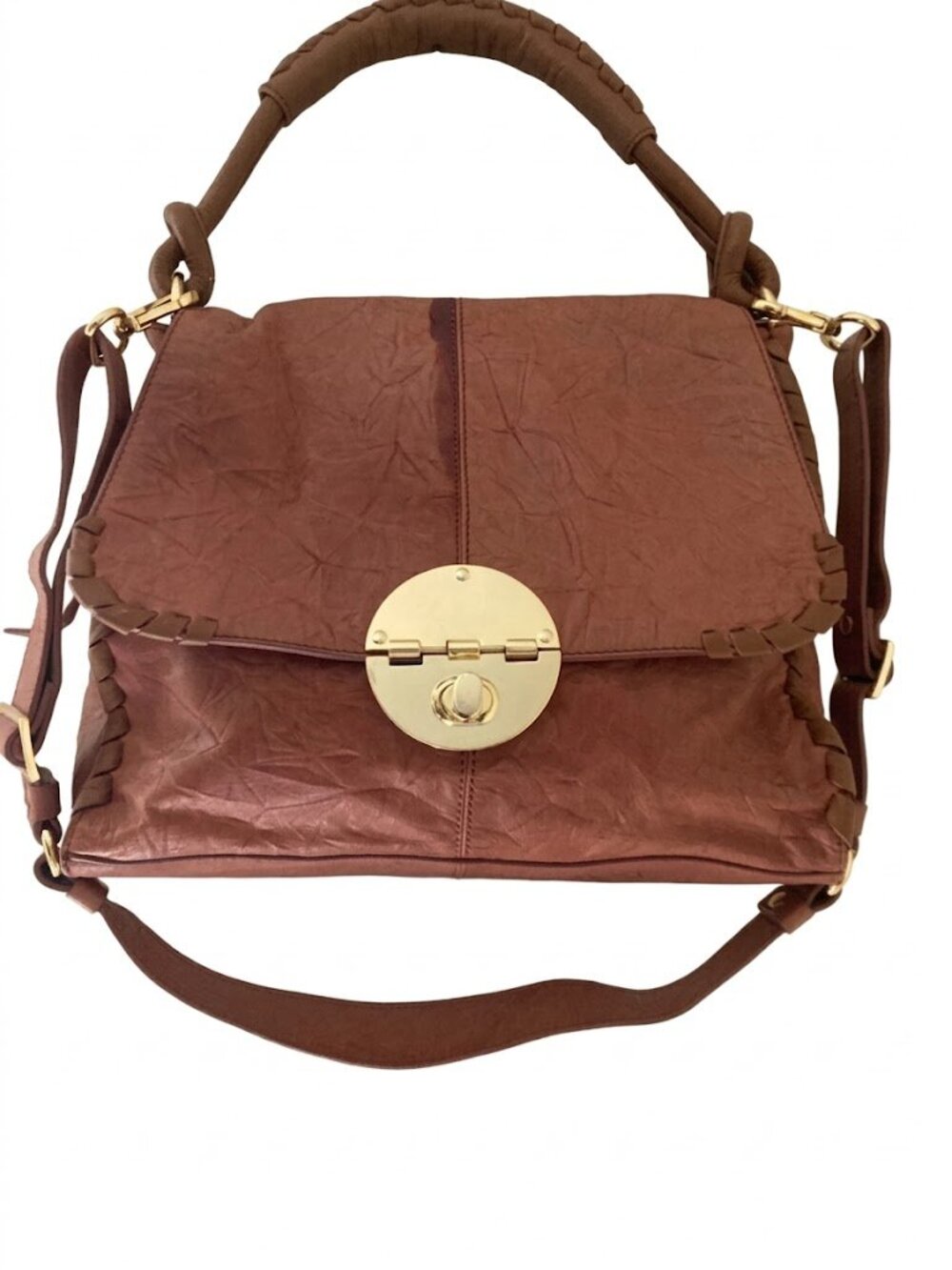 MUXO Camila Alves Brown Leather Satchel with Gold Hardware